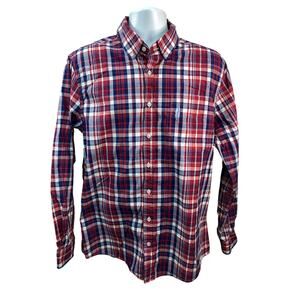 Johnnie O Shirt Mens Size Large Red Blue Plaid Long Sleeve Button Up